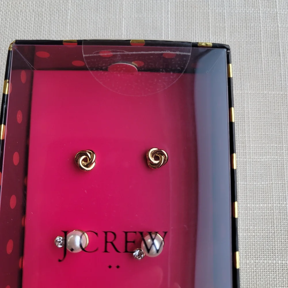 New! J. Crew Gold Pearl Stud Earring Set Gift Box NWT